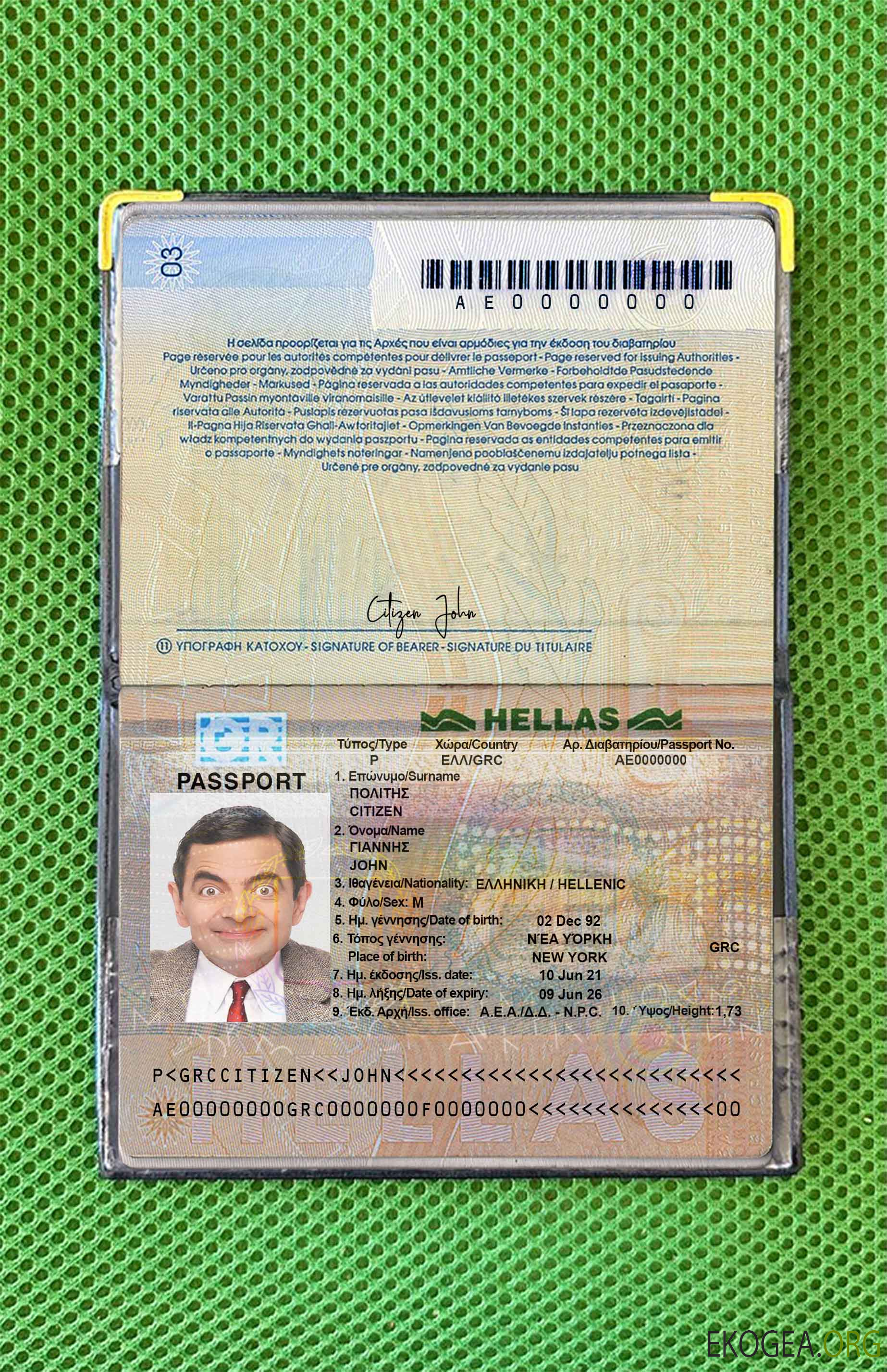 Look photo du passeport grec version 2